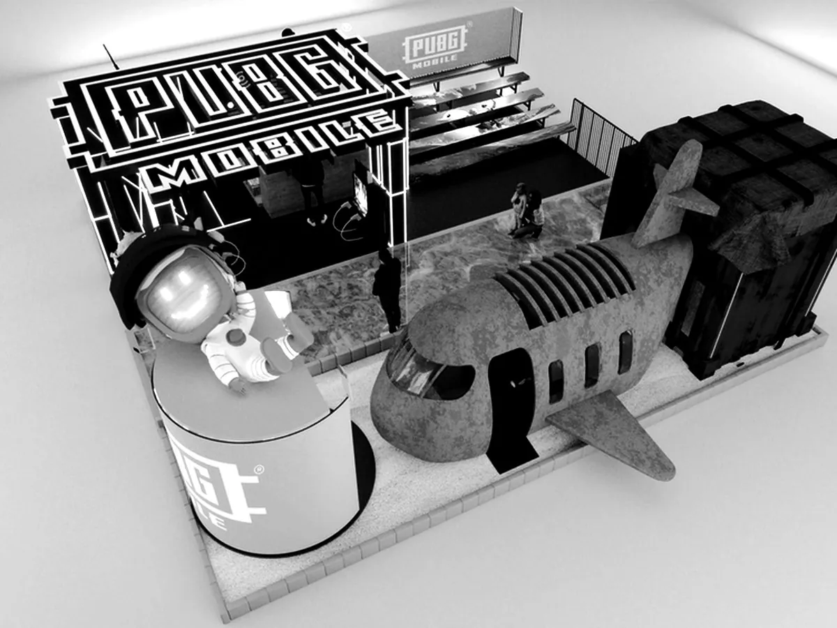 Booth design rendered in 3D before build